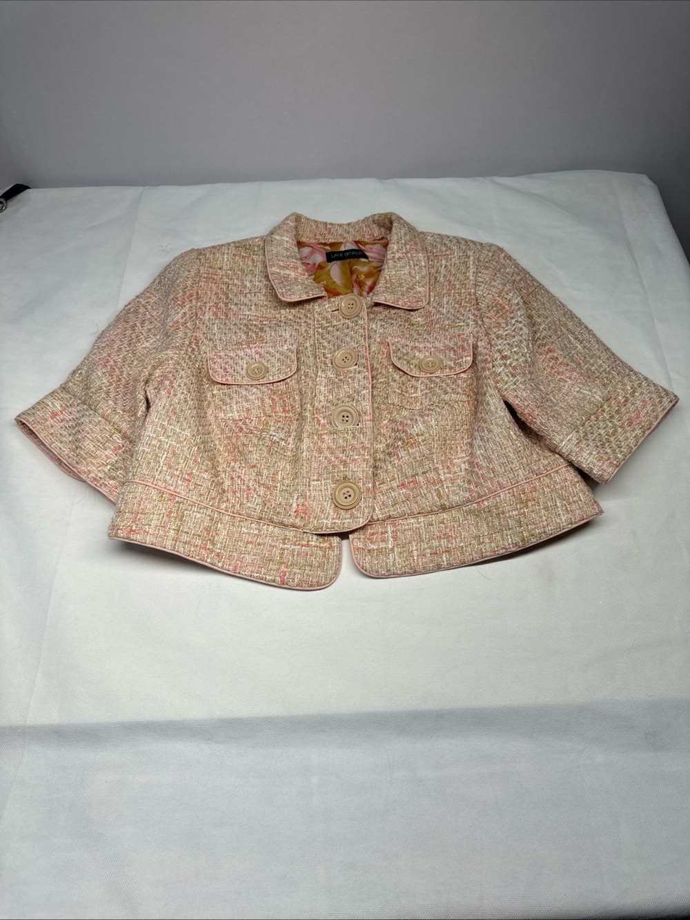 Lane Bryant Short Tweed Blazer in Blush Pink Mix